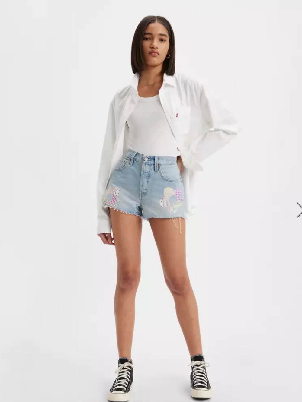 Levi's 501 Anniversary Edition Flower Patched Denim Shorts Size-28 Y2K Pastel